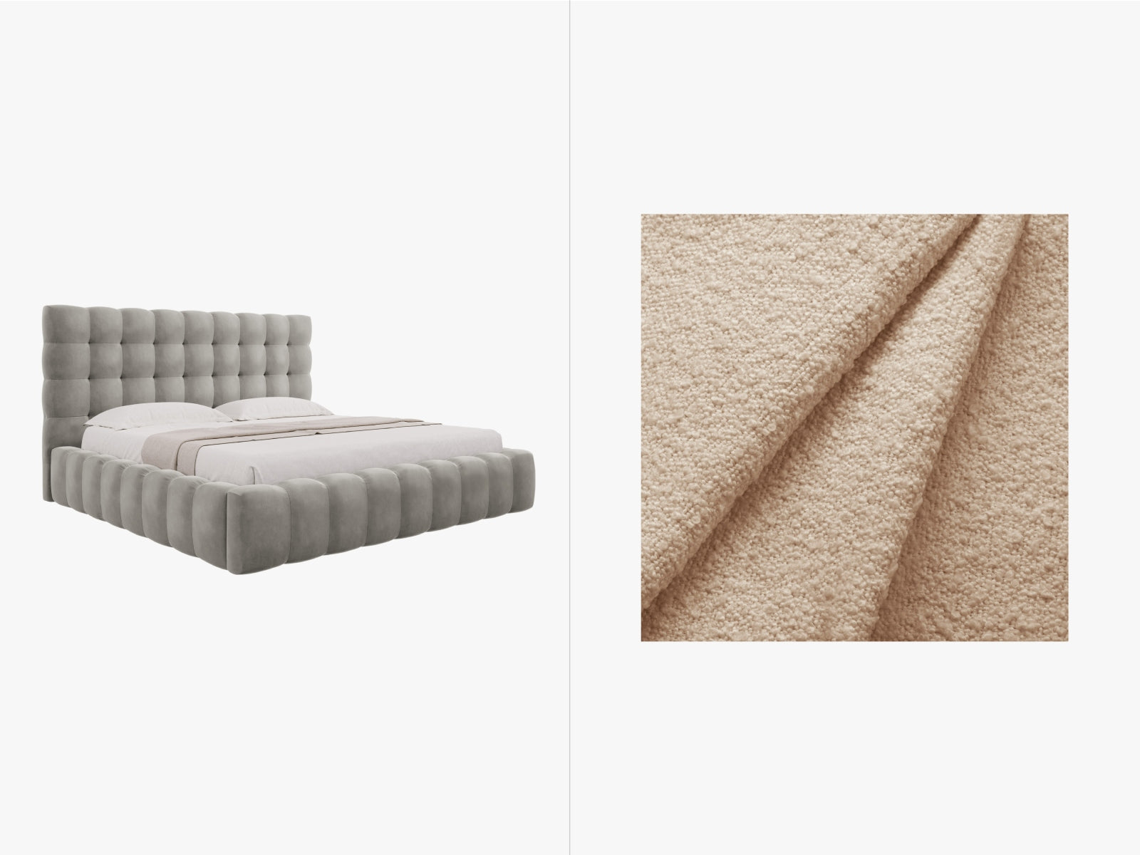 Mamaia Boucle Bett mit Stauraum und Headboard  205cm in Beige/Schwarz präsentiert im Onlineshop von KAQTU Design AG. Bett ist von Micadoni