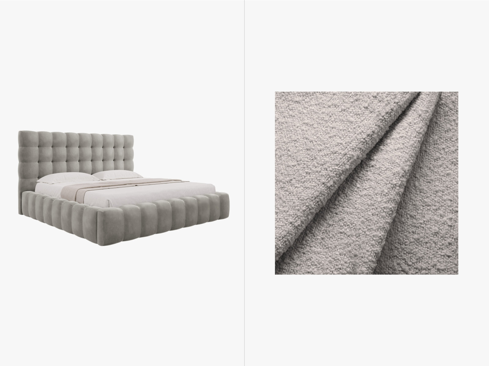 Mamaia Boucle Bett mit Stauraum und Headboard  205cm in Light Grey/Schwarz präsentiert im Onlineshop von KAQTU Design AG. Bett ist von Micadoni