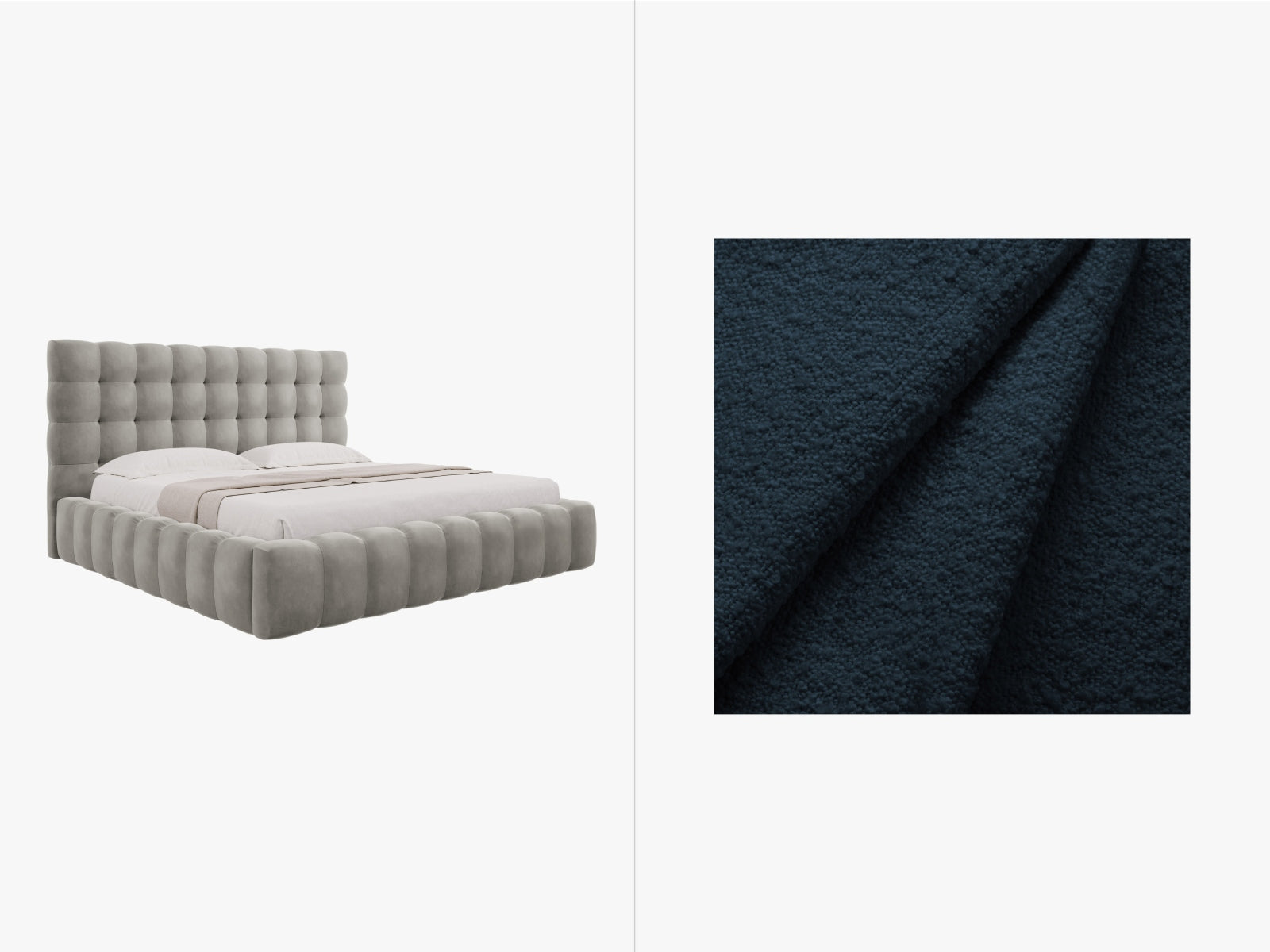 Mamaia Boucle Bett mit Stauraum und Headboard  205cm in Dark Blue/Schwarz präsentiert im Onlineshop von KAQTU Design AG. Bett ist von Micadoni