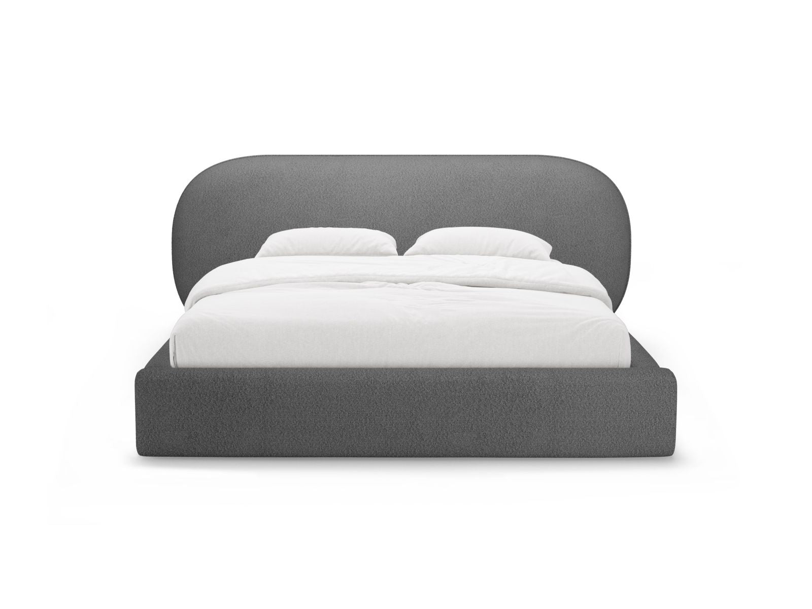 Elegantes Ovalo Bett mit 180 cm Kopfteil und praktischem Stauraum in Dunkelgrau, ideal für stilvolle Schlafzimmergestaltung.