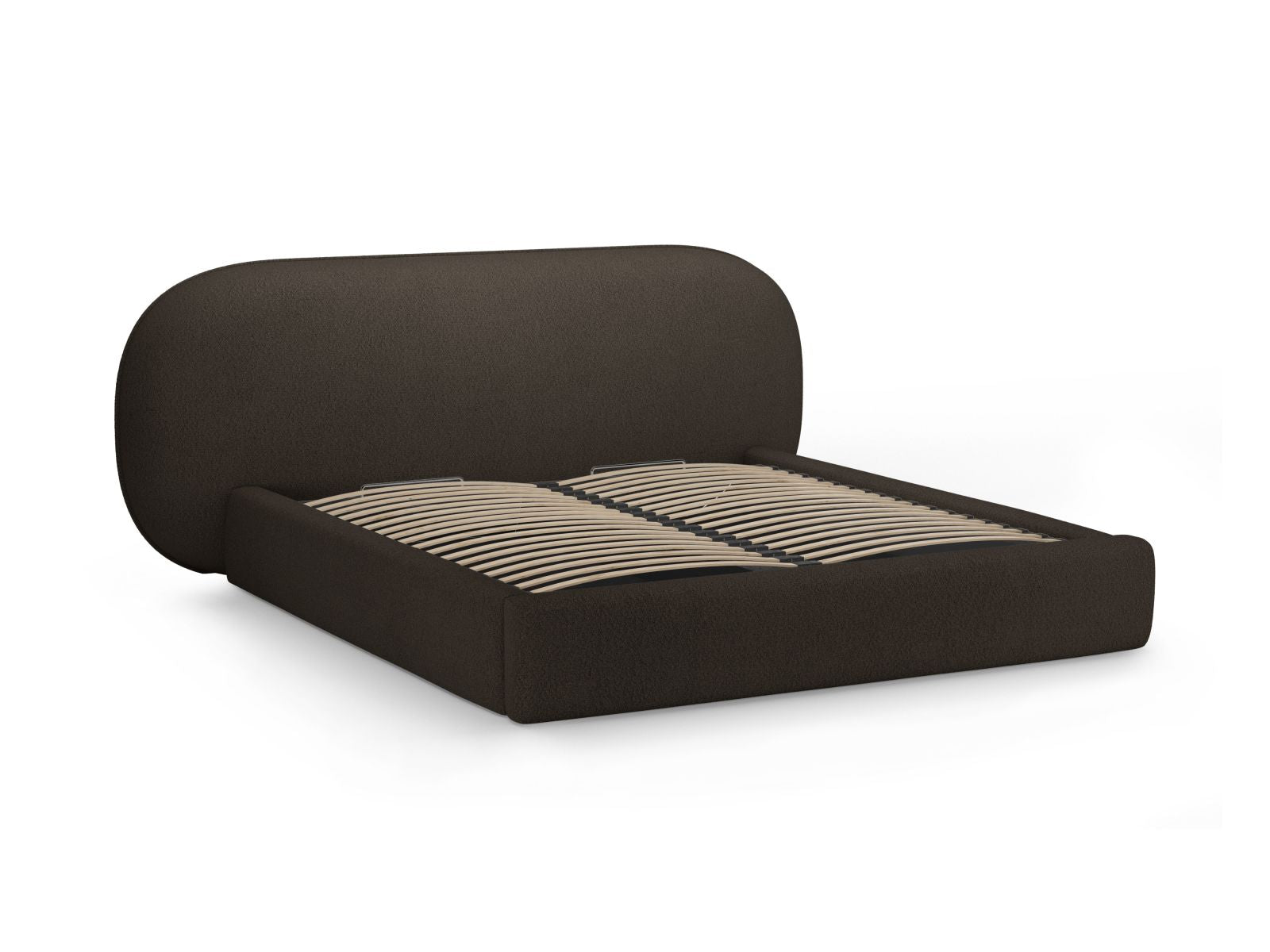 Modernes Ovalo Bett mit 180 cm Breite, praktischen Stauraum und geschmackvollem Kopfteil in Braun, perfekt für stilvolle Schlafzimmer.