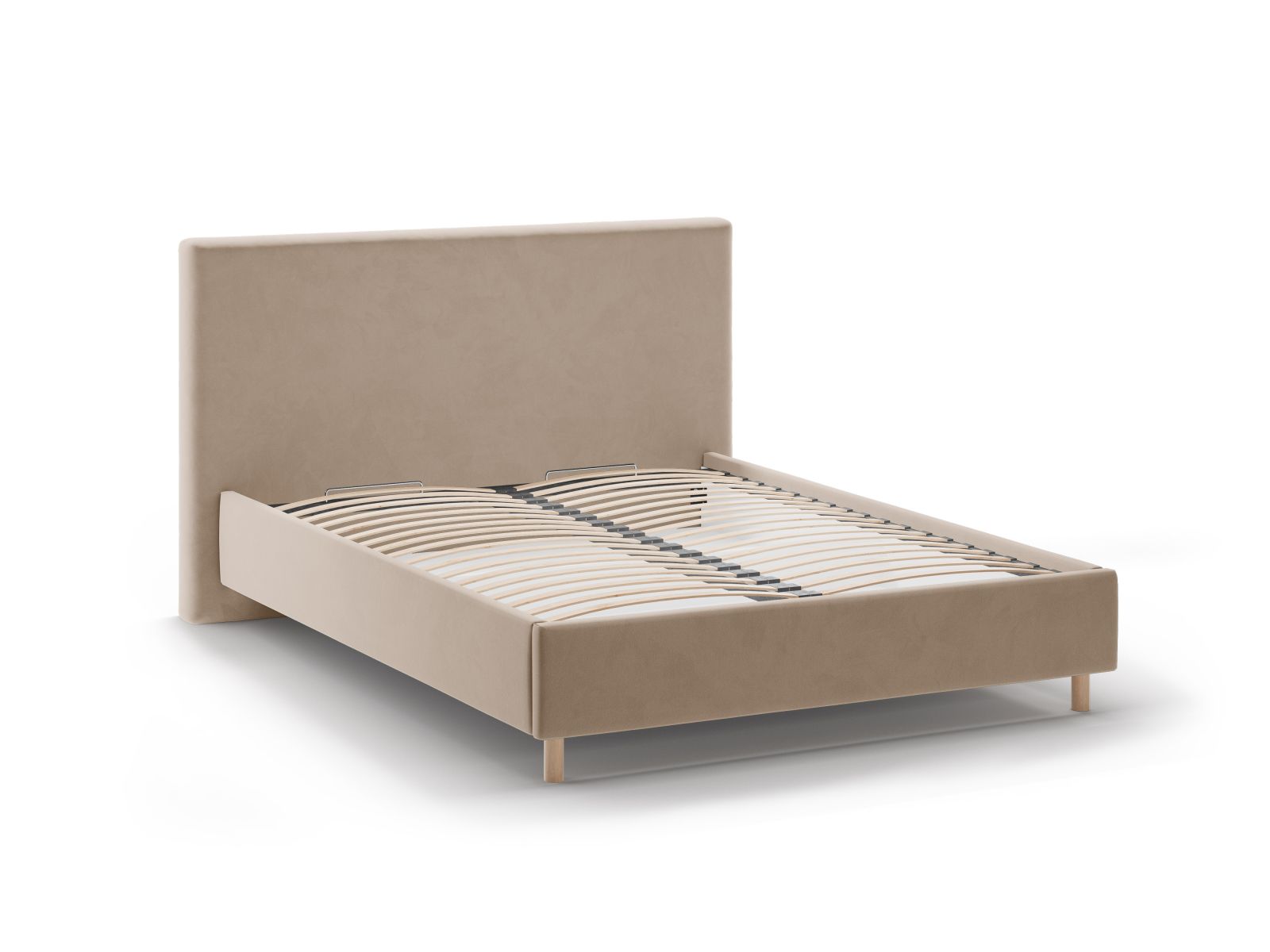 Elegantes Eloise Bett in zartem Almond Beige, gefertigt aus Magic Velvet, bietet stilvollen Stauraum und ein geschmackvolles Kopfteil.