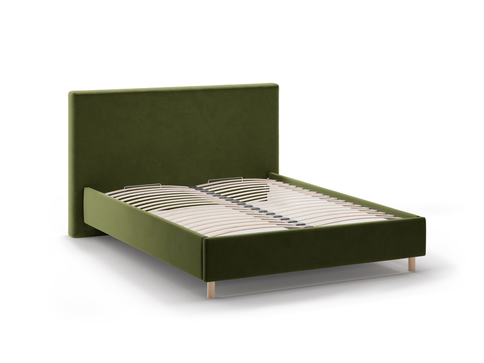 Elegantes Eloise Bett in Army Green-Magic Velvet, bietet cleveren Stauraum und ein geschmackvolles Kopfteil für ein modernes Ambiente.