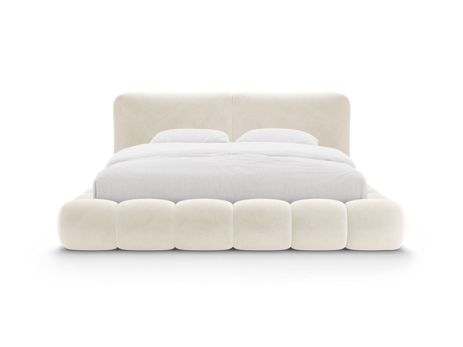 Elegantes Solange Bett mit 180 cm Kopfteil und praktischem Stauraum in Ivory-Magic Velvet, ideal für stilvolle Schlafzimmer.