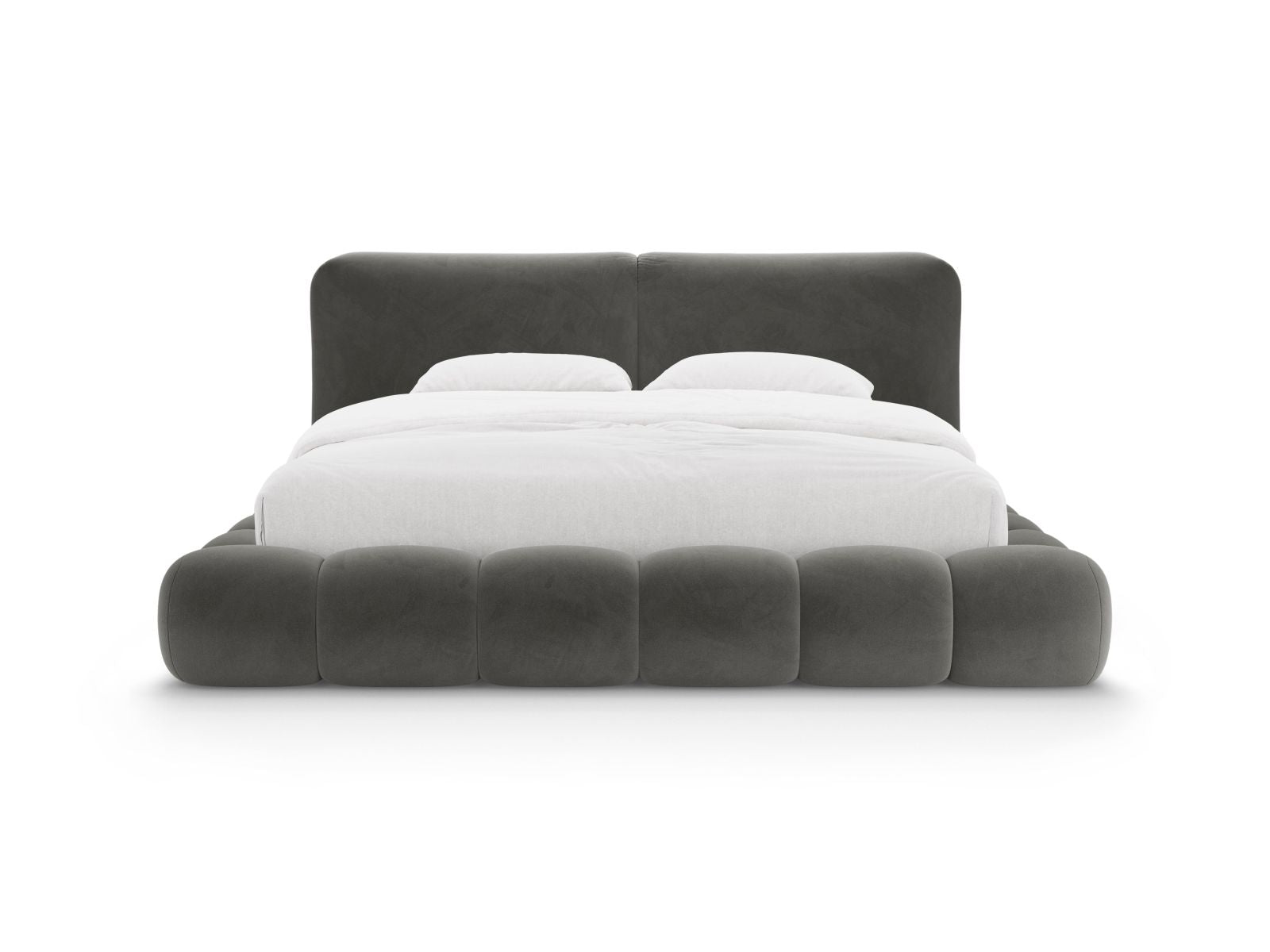 Elegantes Solange Bett mit 180 cm Kopfteil und praktischem Stauraum in edlem Dark Grey-Magic Velvet, ideal für stilvolle Schlafzimmer.