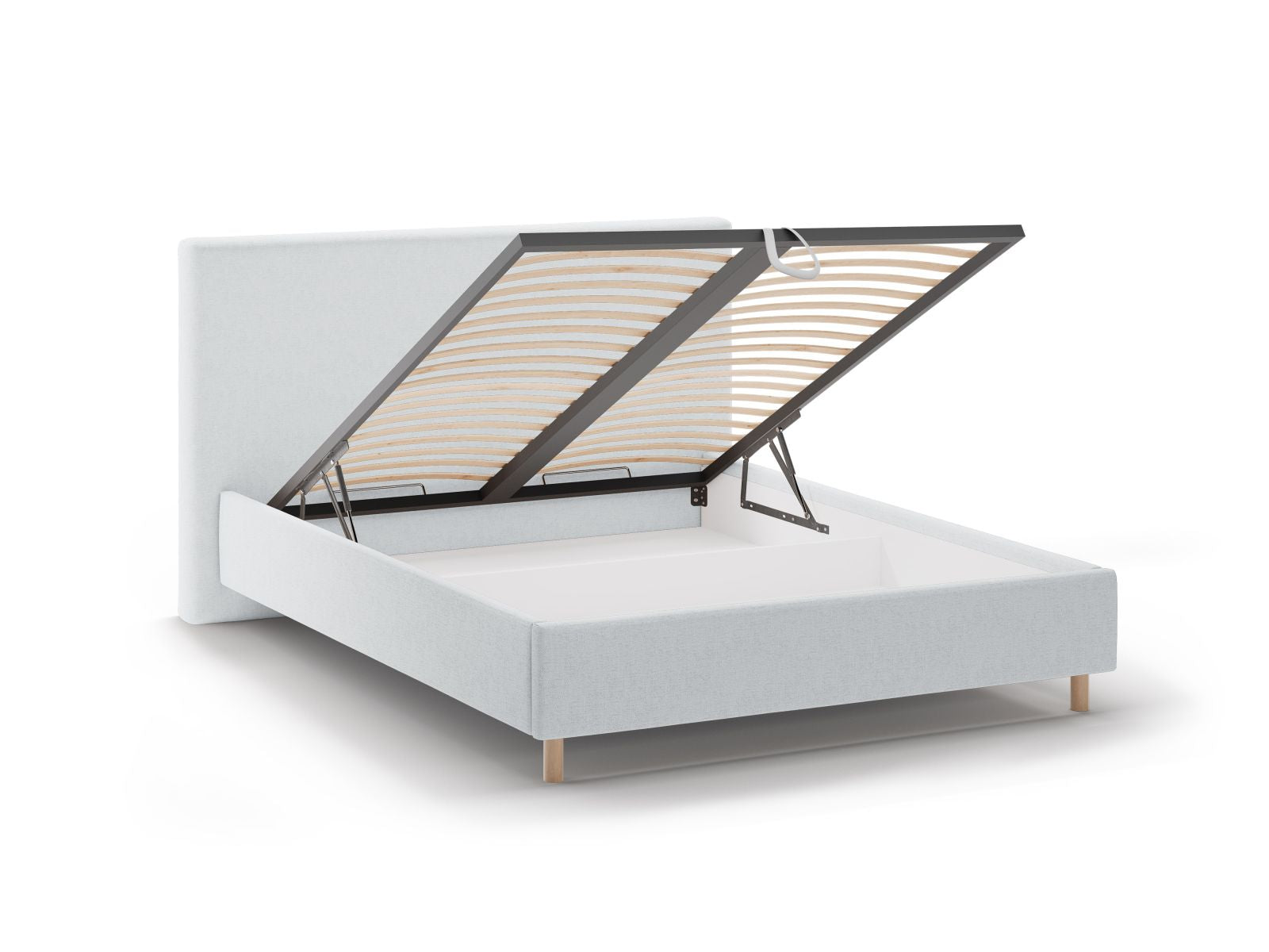 Elegantes Eloise Bett in Grau mit großzügigem Stauraum und geschmackvollem Kopfteil, ideal für ein modernes Schlafzimmer.