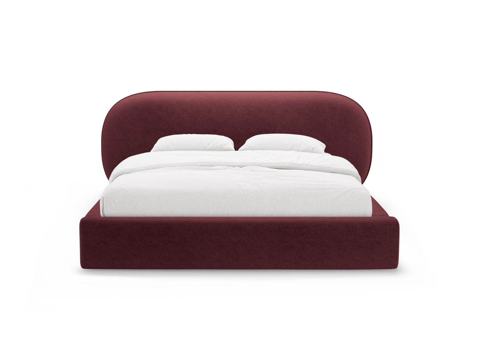 Elegantes Ovalo Bett mit 180 cm Breite, Stauraum und stilvollem Kopfteil in Cherrywood, ideal für modernes Wohnen.
