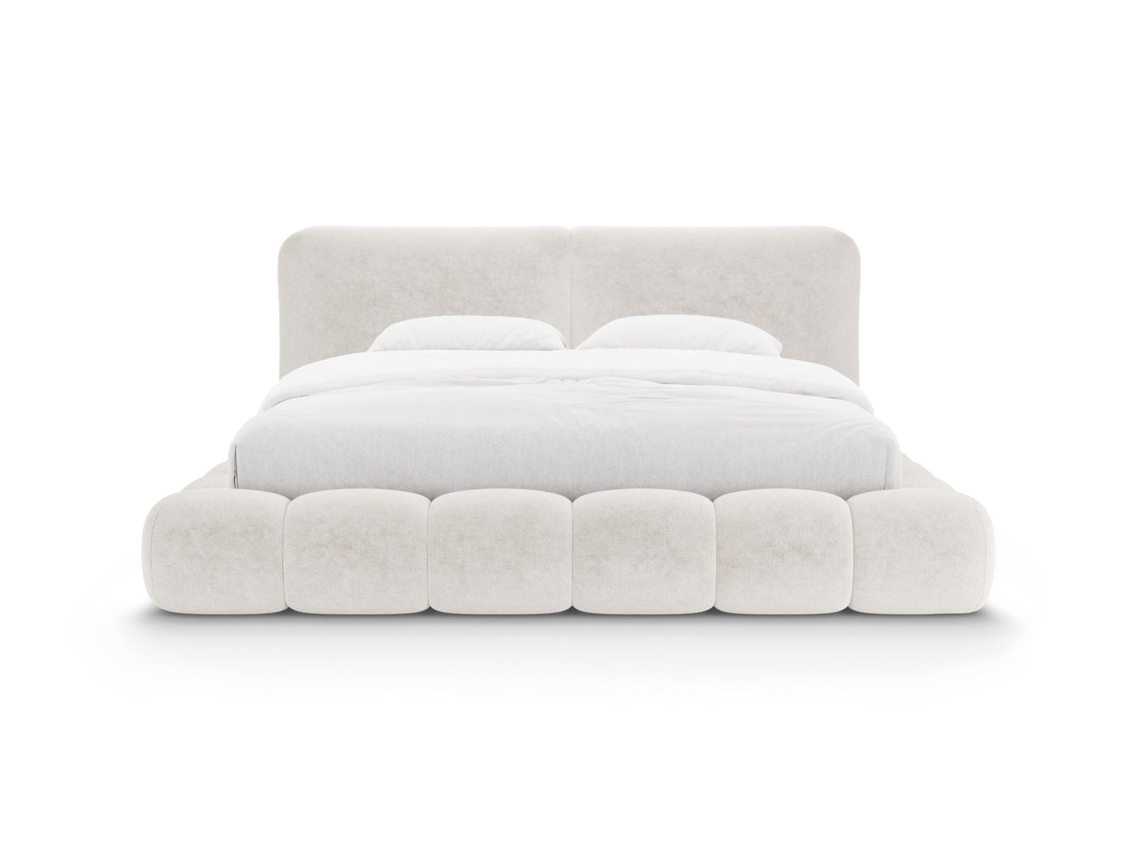 Elegantes Solange Bett mit 180 cm Kopfteil und praktischem Stauraum in sanftem Light Beige, ideal für stilvolle Schlafzimmer.