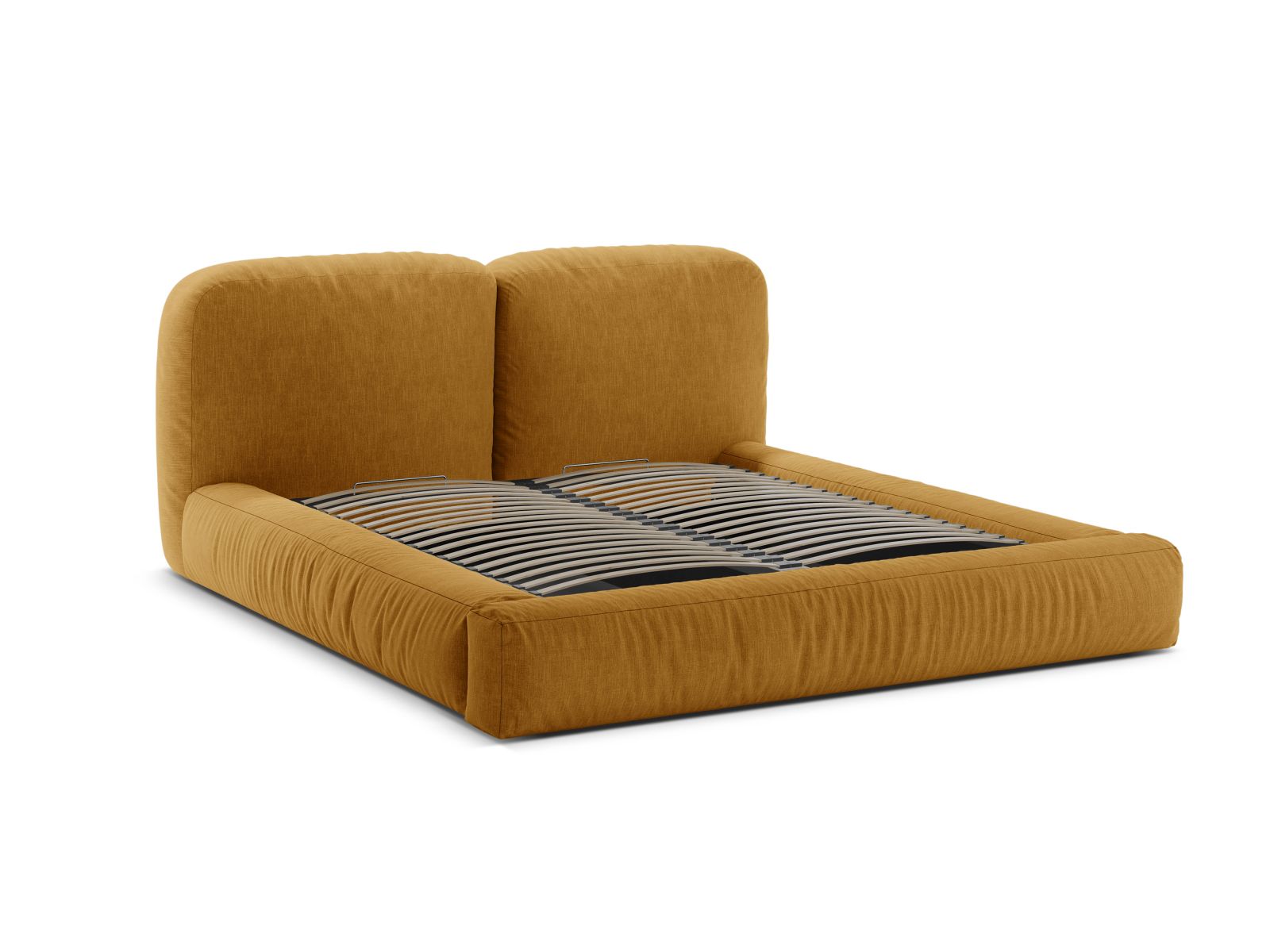 Elegantes Martina Bett mit 180 cm Breite, funktionalem Stauraum und modernem Kopfteil in Senfgelb, ideal für stilvolle Schlafzimmer.