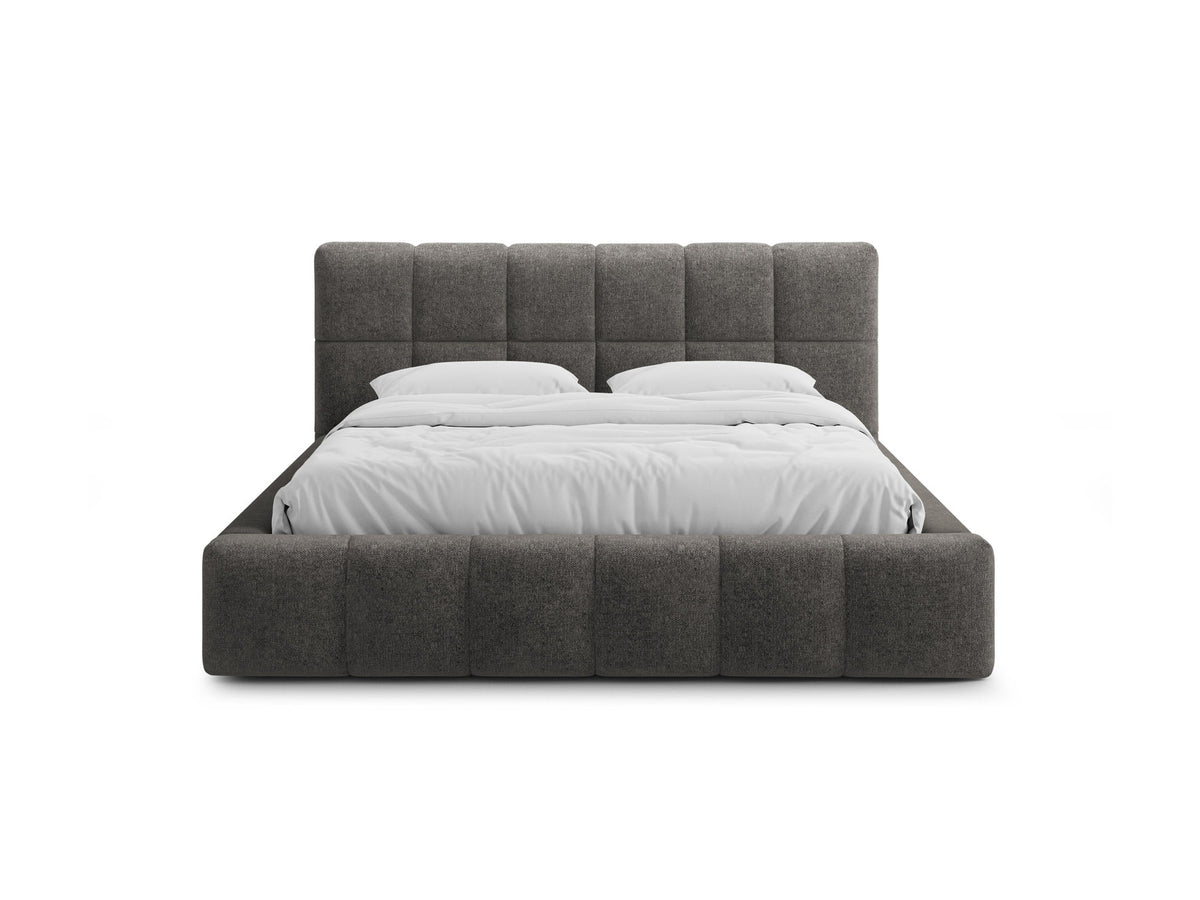 Polsterbett Bellis mit gepolstertem Kopfteil in Leichtes Beige, Stoff Eden, Gaslift-Bettkasten und schwarzen Kunststoffbeinen.