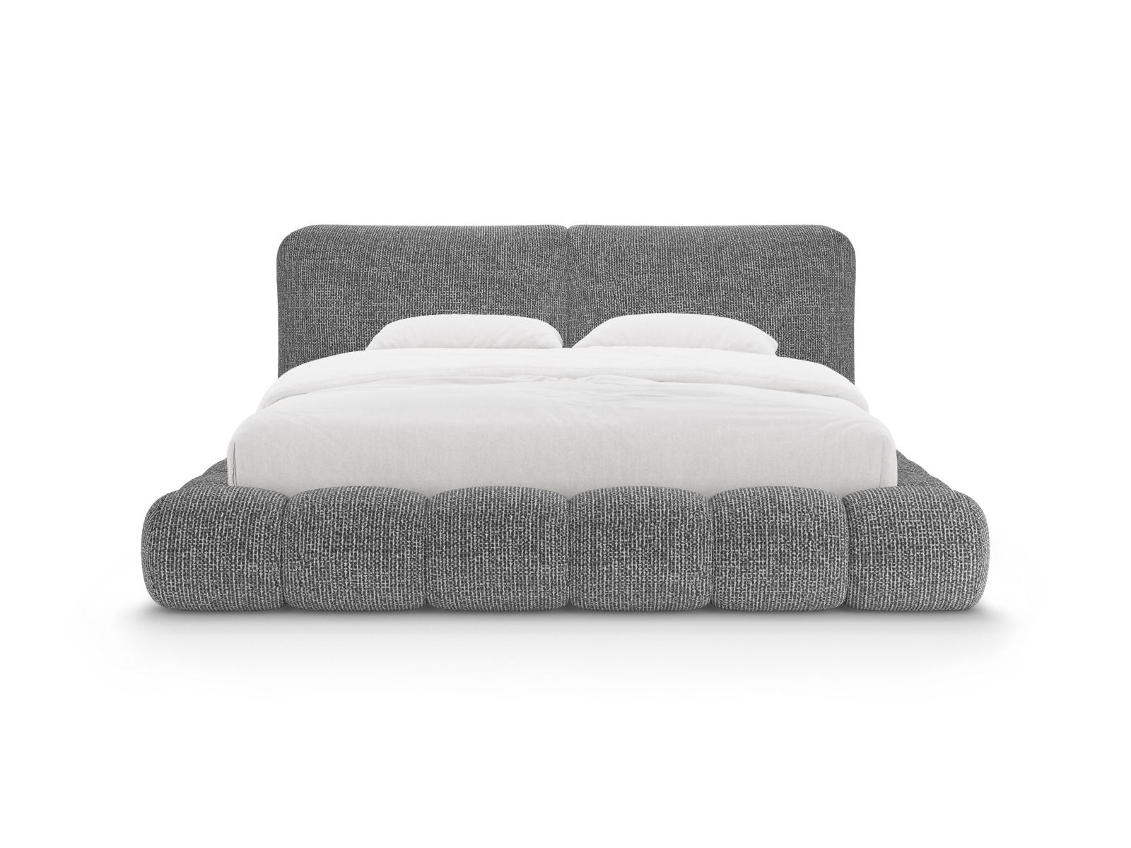 Elegantes Solange Bett mit 180 cm Breite, Stauraum und stilvollem Kopfteil in Dunkelgrau, ideal für modernes Wohnen.