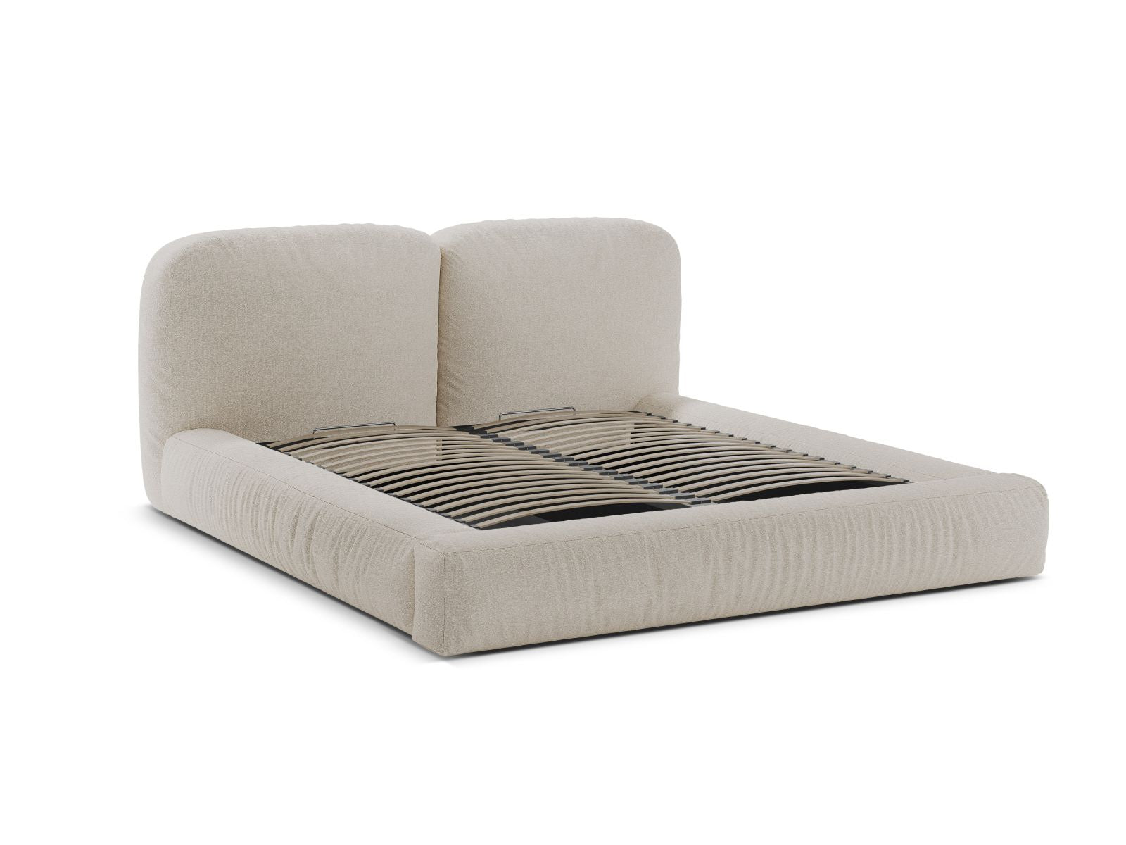 Elegantes Martina Bett mit 180 cm Breite, ausgestattet mit praktischem Stauraum und einem stilvollen Kopfteil in sanftem Beige.