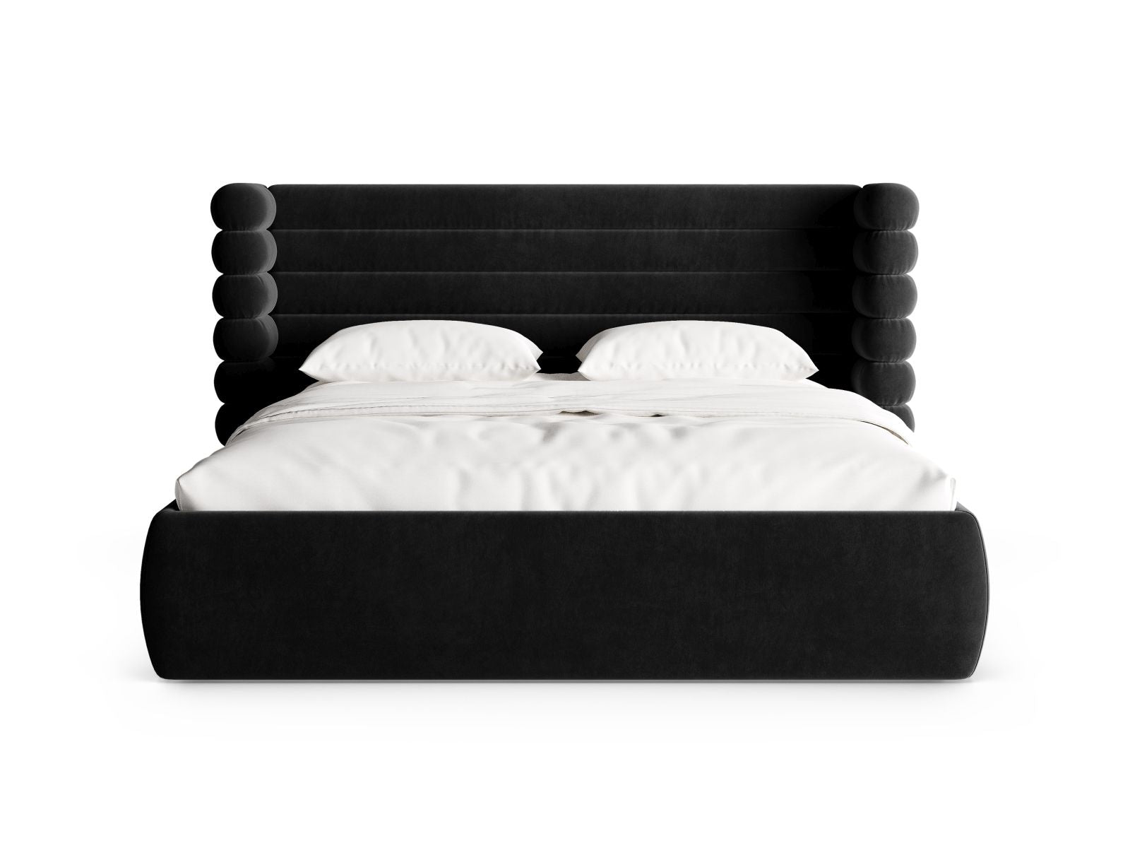 Elegantes Mount Bett mit 180 cm Breite, Stauraum und stilvollem Kopfteil in Black-Salvador, ideal für modernes Wohnen.