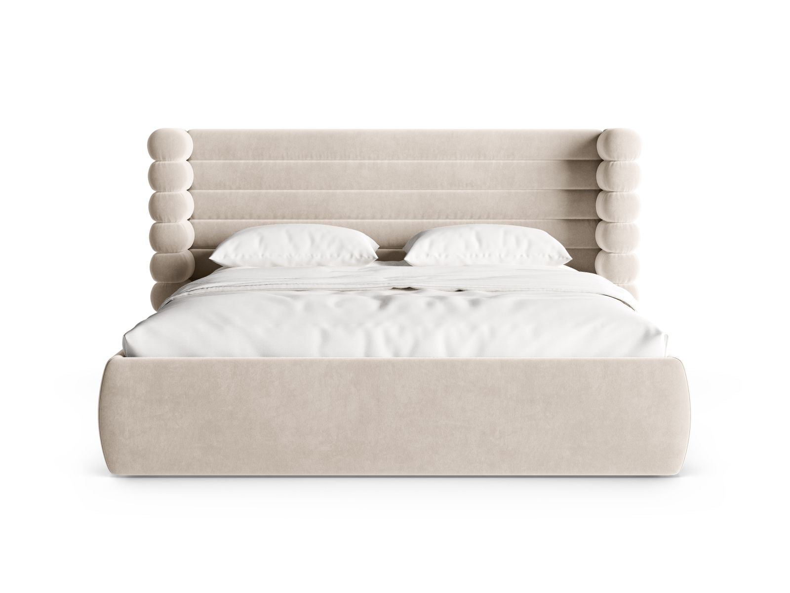 Elegantes Mount Bett mit 180 cm Breite, Stauraum und stilvollem Kopfteil in Beige-Salvador, ideal für modernes Wohnen.
