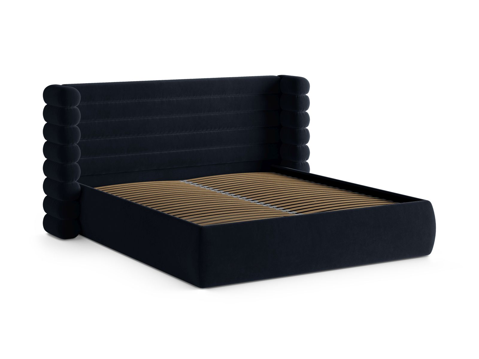 Elegantes Mount Bett in Royal Blue mit großzügigem Stauraum und modernem Kopfteil, ideal für stilvolle Schlafzimmergestaltung.