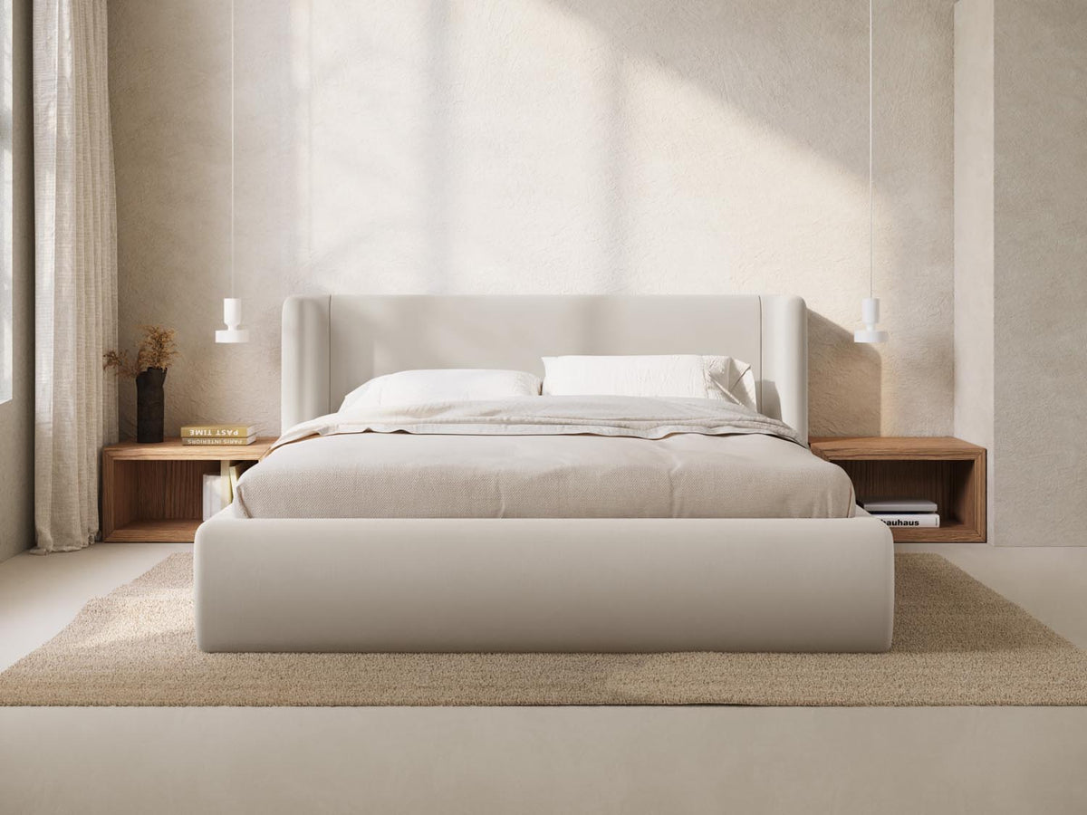 Jolene Bett mit Stauraum und Headboard 180cm in Dark Beige-Bluvel präsentiert im Onlineshop von KAQTU Design AG. Bett ist von Micadoni