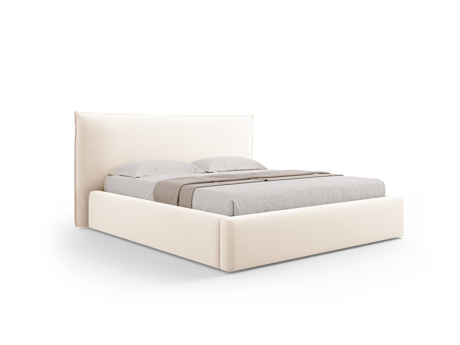 Kaelle Velour Bett mit Stauraum und Headboard 180cm in Light Beige-Bluvel präsentiert im Onlineshop von KAQTU Design AG. Bett ist von Micadoni