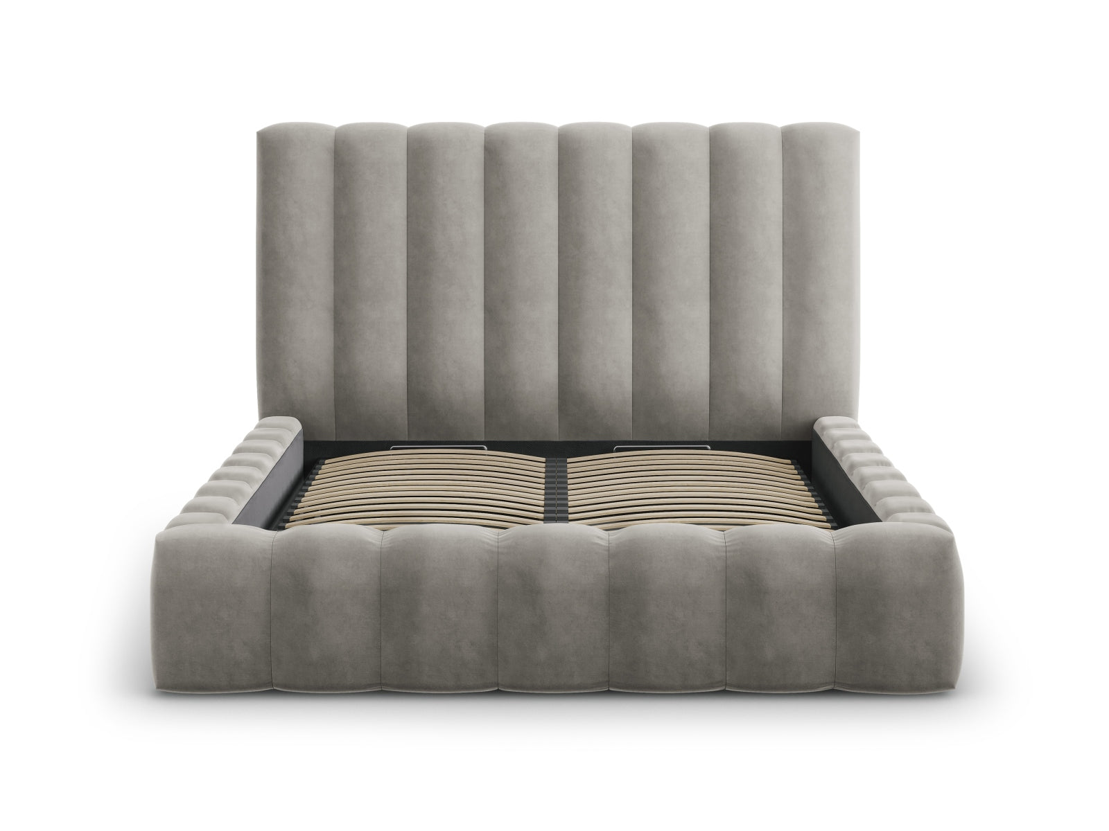 Erleben Sie das elegante Kelp Velour Bett von Micadoni – ideal für Ihr modernes Schlafzimmer, ausgestattet mit praktischem Stauraum und einem komfortablen Headboard.