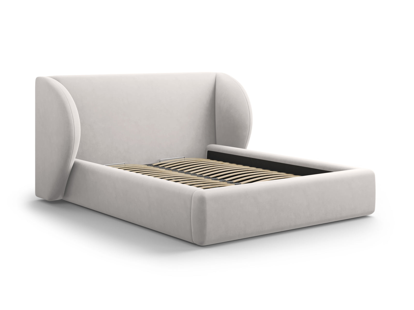 Miley Velour Bett mit Stauraum und Headboard 180cm in Silver-Bluvel präsentiert im Onlineshop von KAQTU Design AG. Bett ist von Micadoni