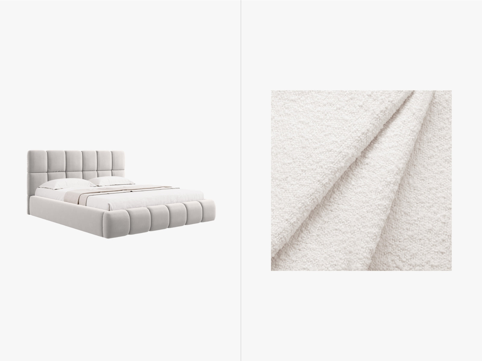 Bellis Boucle Bett mit Stauraum und Headboard  220cm in White präsentiert im Onlineshop von KAQTU Design AG. Bett ist von Micadoni