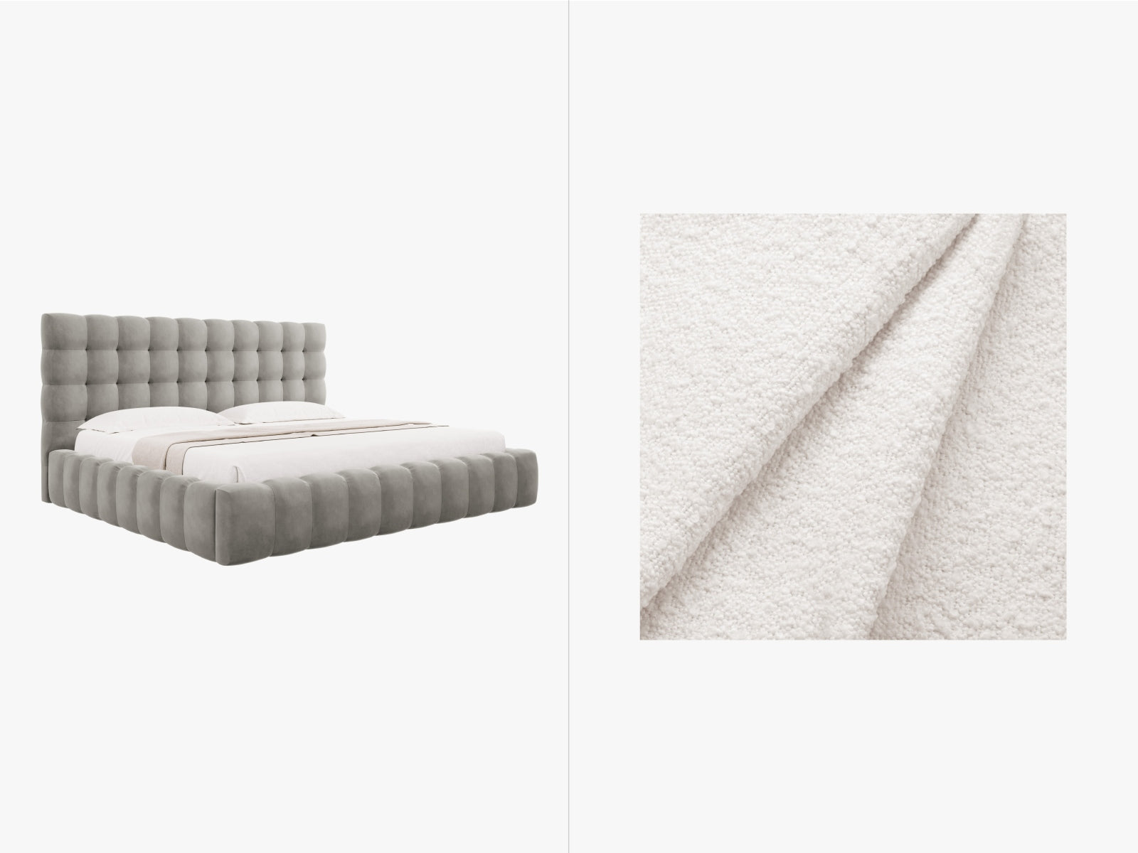 Mamaia Boucle Bett mit Stauraum und Headboard  225cm in White/Schwarz präsentiert im Onlineshop von KAQTU Design AG. Bett ist von Micadoni