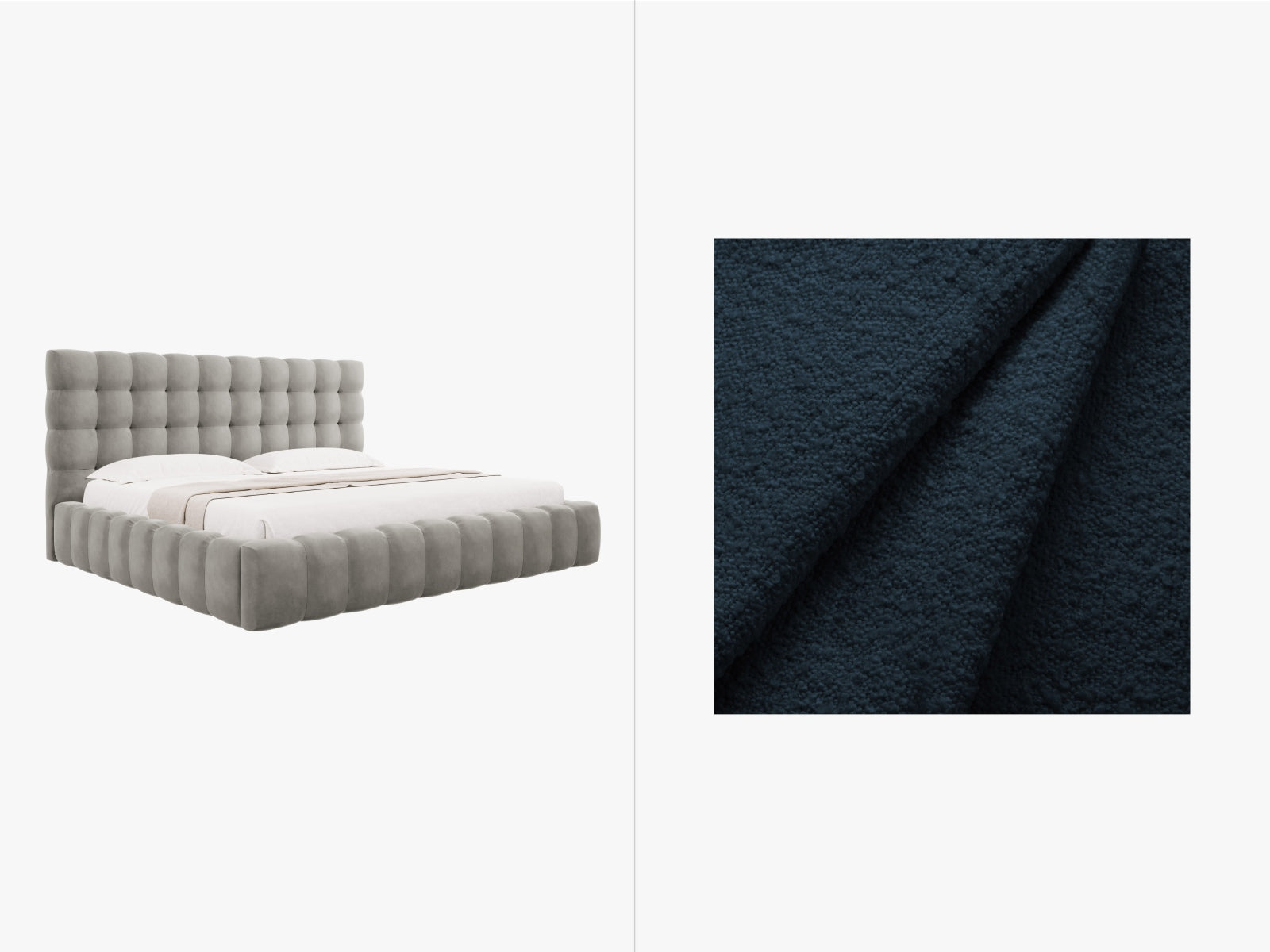 Mamaia Boucle Bett mit Stauraum und Headboard  225cm in Dark Blue/Schwarz präsentiert im Onlineshop von KAQTU Design AG. Bett ist von Micadoni
