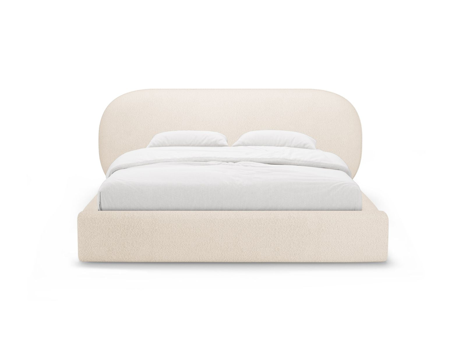 Elegantes Ovalo Bett mit praktischem Stauraum und stilvollem Kopfteil in Beige-Baloo, ideal für modernes Wohnen.