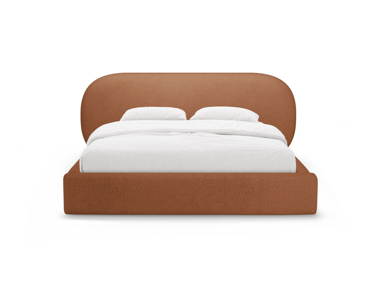 Elegantes Ovalo Bett mit 200 cm Kopfteil und praktischem Stauraum in Terracotta-Baloo, ideal für stilvolle Schlafzimmer.