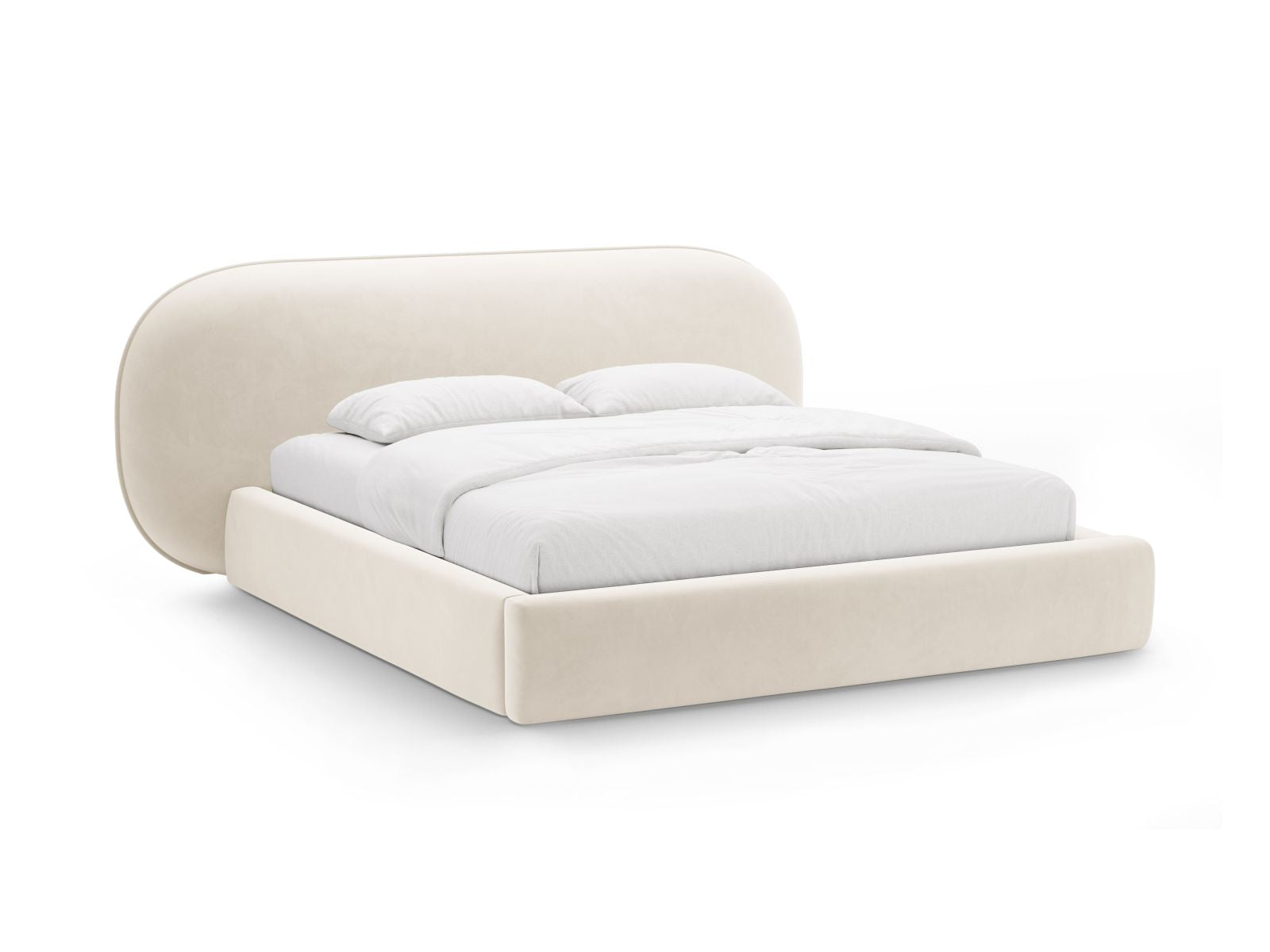 Ovalo Bett mit Stauraum mit Kopfteil 200cm in Ivory-Magic Velvet präsentiert im Onlineshop von KAQTU Design AG. Bett ist von Micadoni