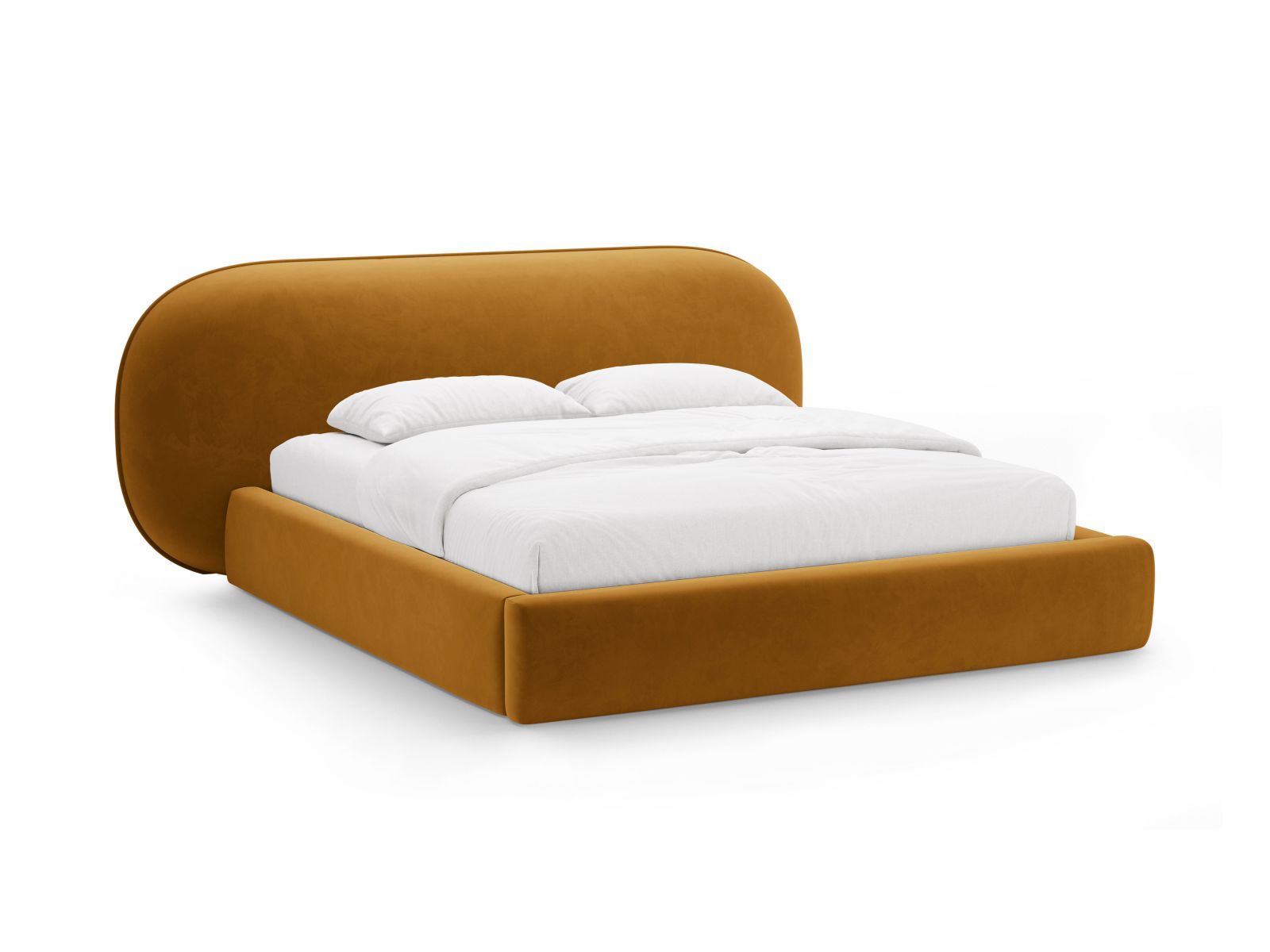 Ovalo Bett mit Stauraum mit Kopfteil 200cm in Mustard-Magic Velvet präsentiert im Onlineshop von KAQTU Design AG. Bett ist von Micadoni