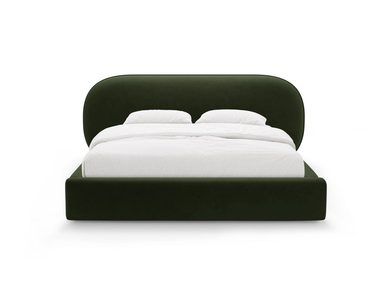 Elegantes Ovalo Bett in Army Green-Magic Velvet mit praktischem Stauraum und stilvollem Kopfteil, ideal für modernes Wohnen.