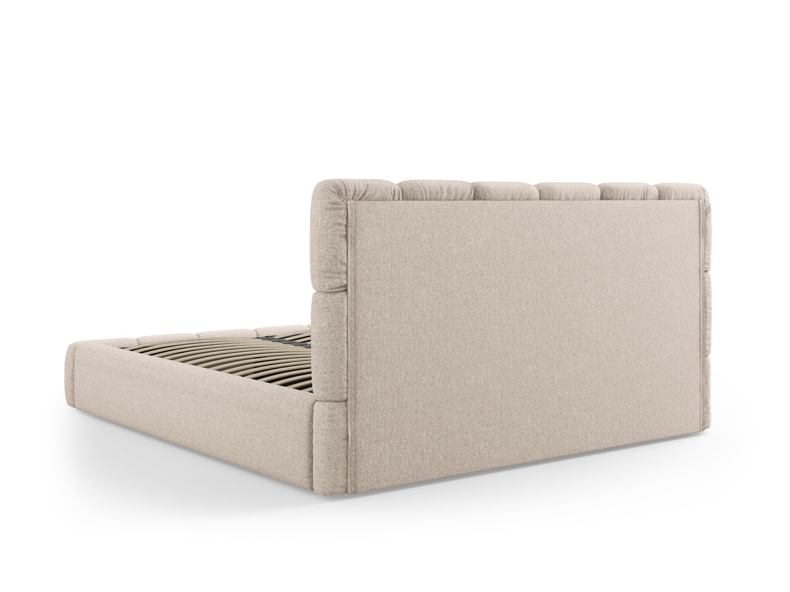 Modernes Bellis Bett mit integriertem Stauraum und ansprechendem Kopfteil in Beige-Haga, perfekt für stilvolle Schlafzimmer.