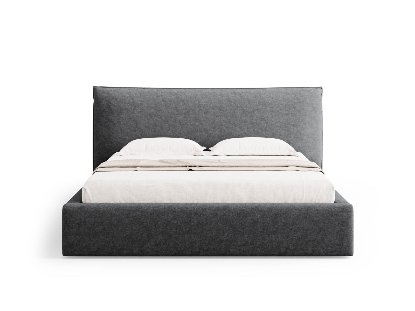 Modernes Kaelle Bett in Dunkelgrau mit integriertem Stauraum und stilvollem Kopfteil, perfekt für eine elegante Schlafzimmereinrichtung.