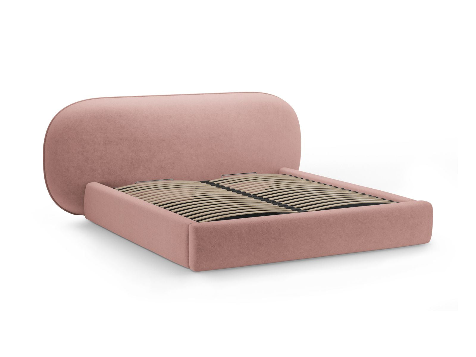 Modernes Ovalo Bett mit großzügigem Stauraum und ansprechendem Kopfteil, 200 cm breit, perfekt für stilvolle Schlafzimmer.
