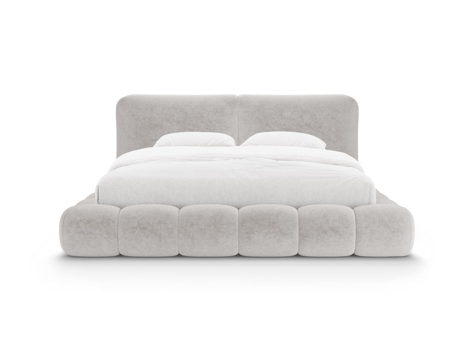 Elegantes Solange Bett mit 200 cm Kopfteil und praktischem Stauraum in stilvollem Beige, ideal für moderne Schlafzimmer.