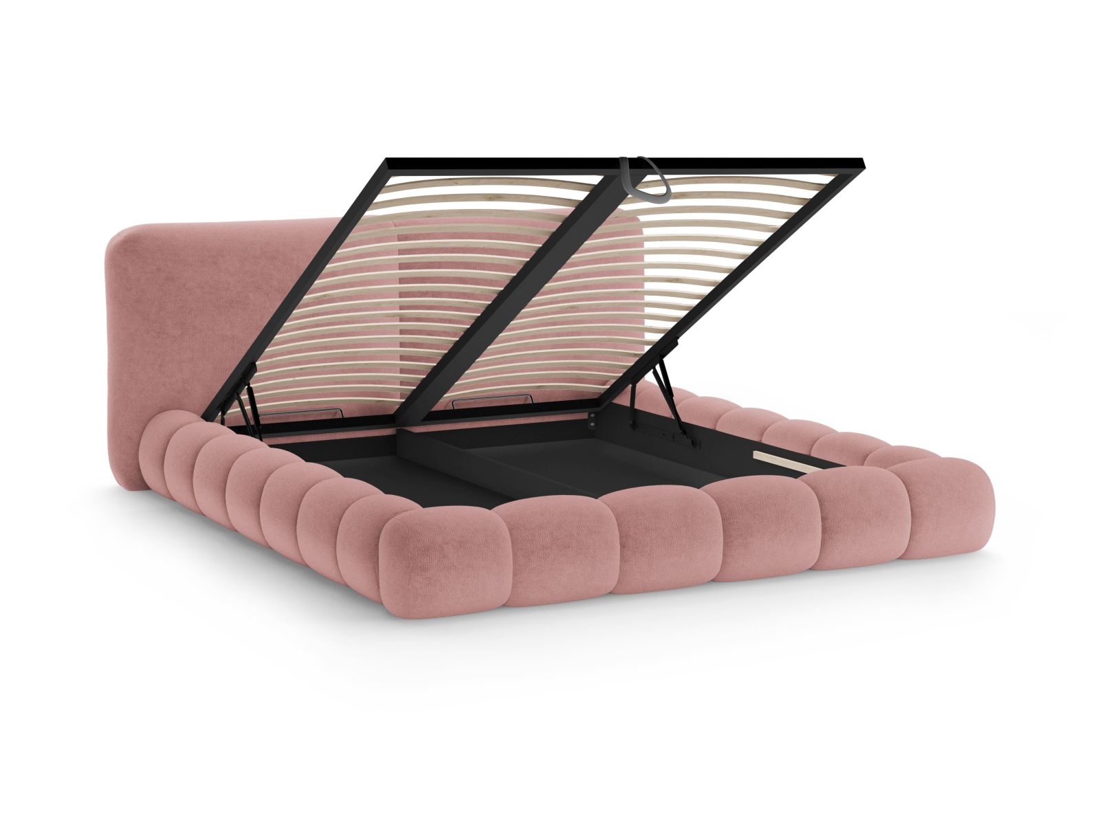 Modernes Solange Bett mit 200 cm Breite, ausgestattet mit einem stilvollen Kopfteil und cleverem Stauraum für mehr Ordnung im Schlafzimmer.