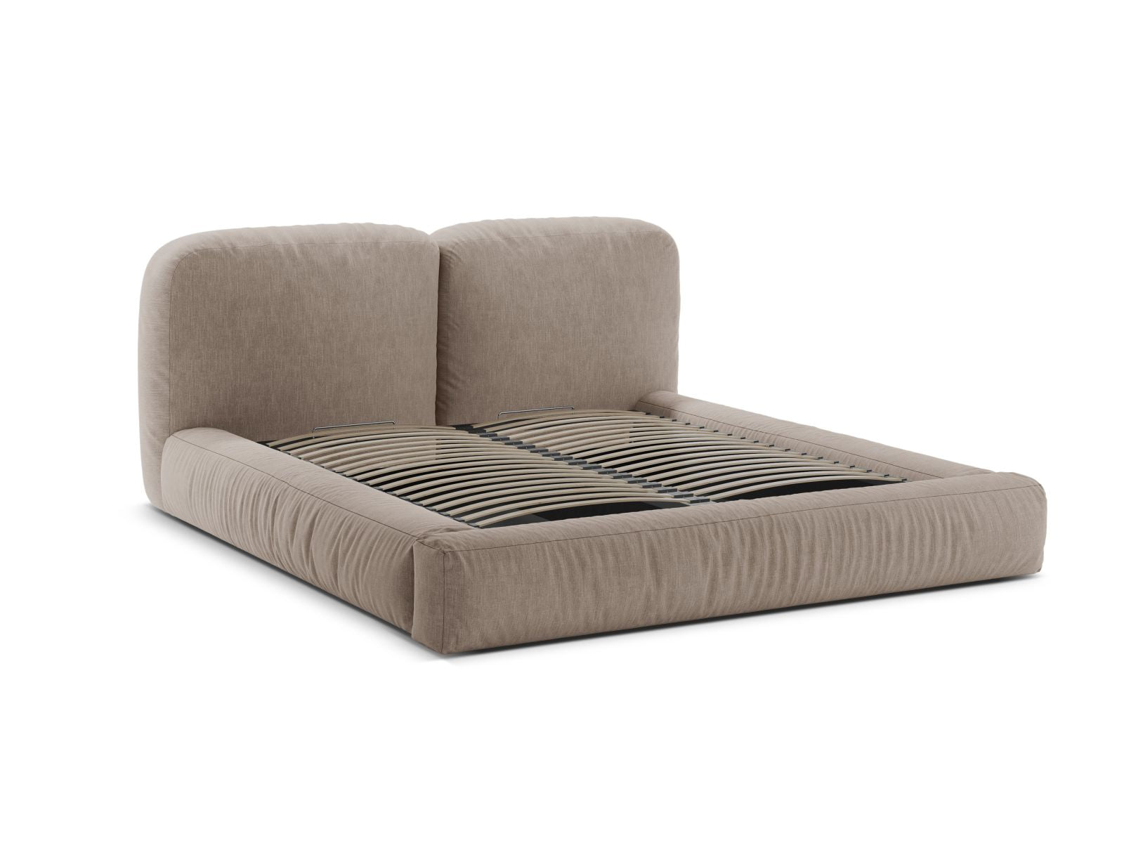 Elegantes Martina Bett mit 200 cm Breite, funktionalem Stauraum und stilvollem Kopfteil in Dunkelbeige für ein modernes Schlafzimmer.