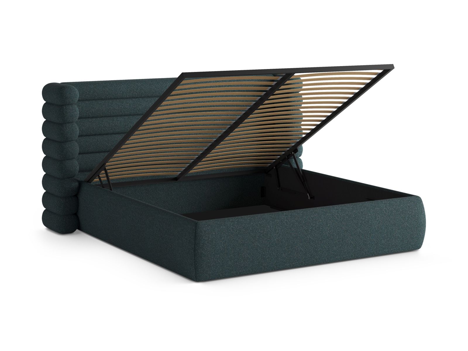 Elegantes Mount Bett in Green Blue Melange, 200 cm, mit praktischem Stauraum und geschmackvollem Kopfteil für ein modernes Schlafzimmer.
