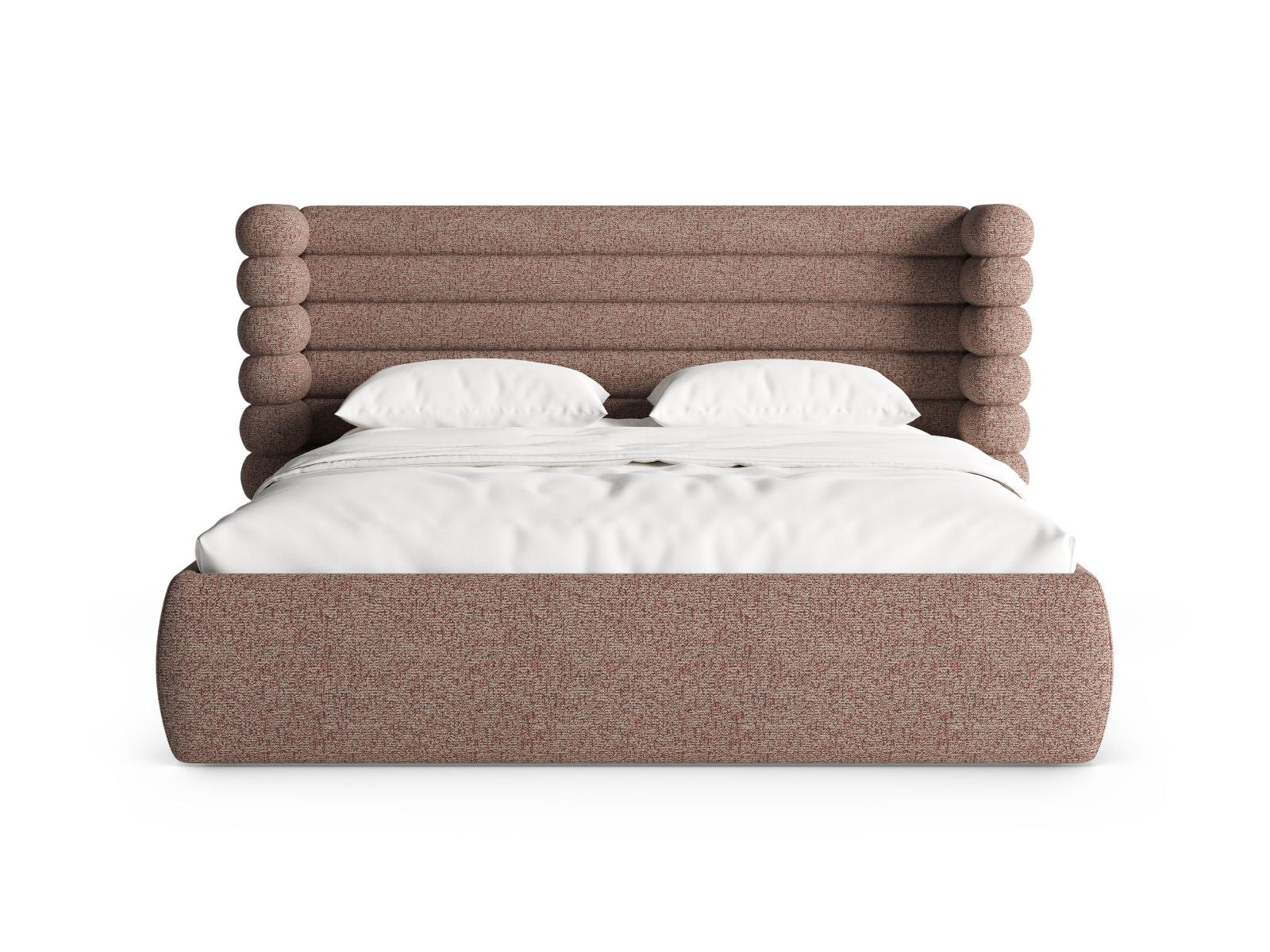 Stylisches Mount Bett mit Stauraum und Kopfteil in Pink Melange-Puente, ideal für modernen Schlafkomfort und praktischen Stauraum.
