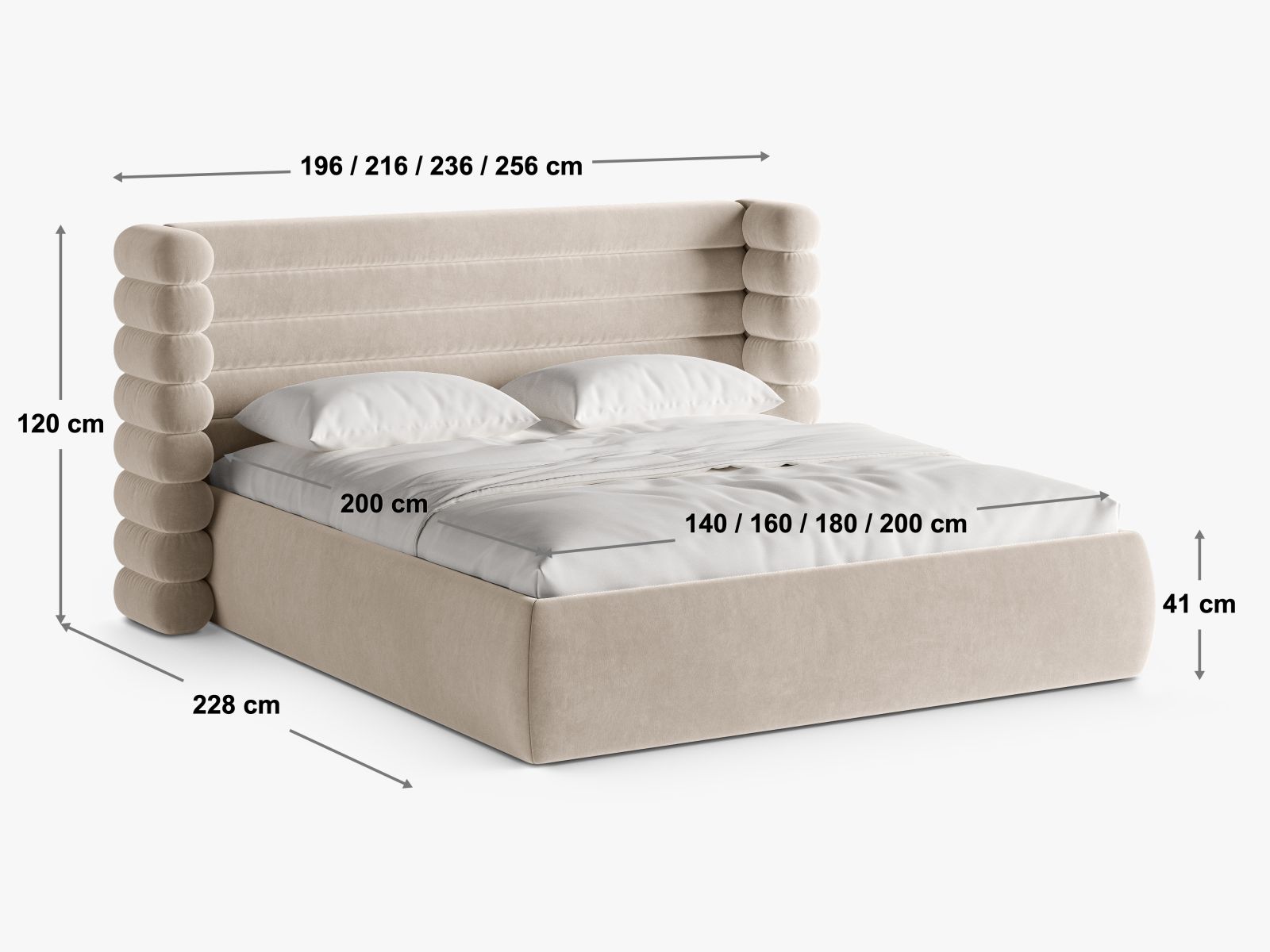 Modernes Mount Bett mit großzügigem Stauraum und stilvollem Kopfteil in Graphit, perfekt für ein zeitgemäßes Schlafzimmer. Micadoni.