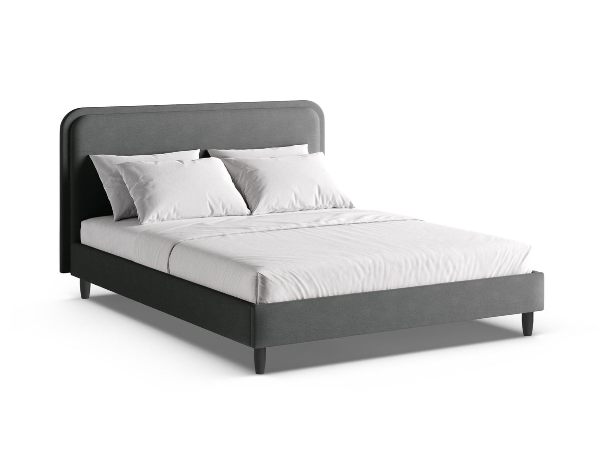 Aveline Bett mit gepolstertem Kopfteil, Stoffbezug Wind, Liegefläche 200 x 200 cm, schwarze Holzbeine, Farbe Ivory-Wind, von Micadoni