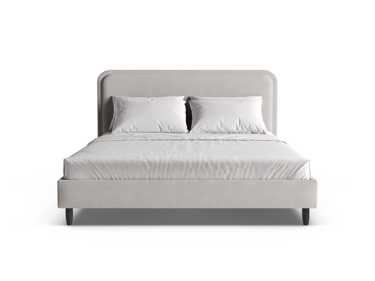 Aveline Bett mit gepolstertem Kopfteil, Stoffbezug Wind, Liegefläche 200 x 200 cm, schwarze Holzbeine, Farbe Ivory-Wind, von Micadoni