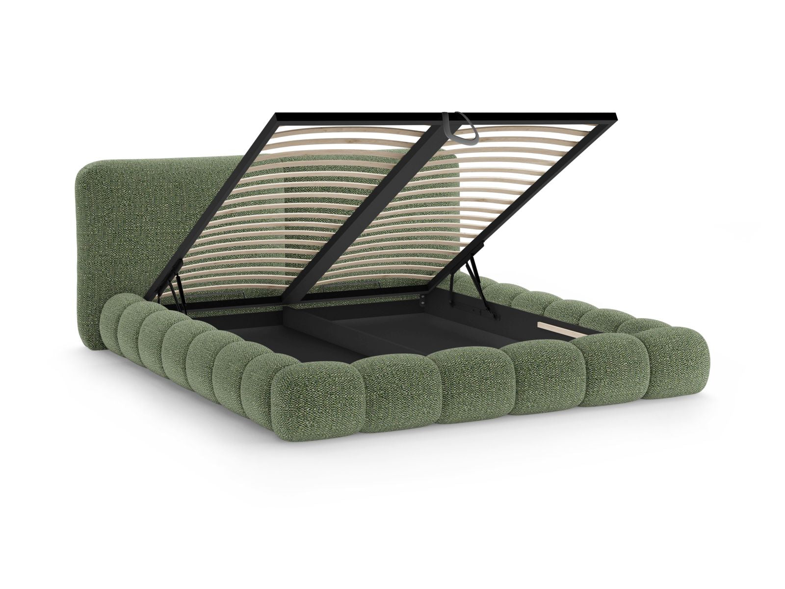 Stylisches Solange Bett mit 200 cm hohem Kopfteil und integriertem Stauraum, perfekt für zeitgemäße Schlafzimmerlösungen.
