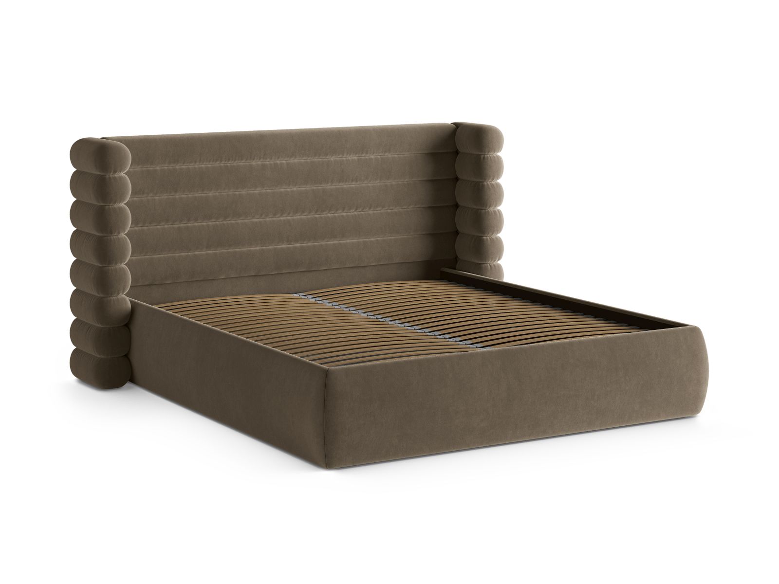 Elegantes Mount Bett mit praktischem Stauraum und stilvollem Kopfteil in Grey Brown-Salvador, ideal für moderne Schlafzimmergestaltung.