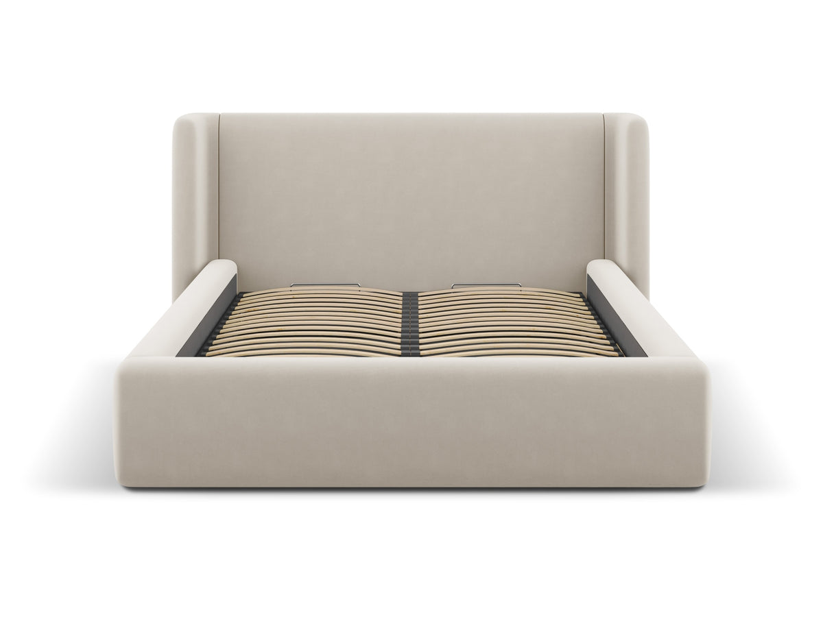 Jolene Bett mit Stauraum und Headboard 200cm in Dark Beige-Bluvel präsentiert im Onlineshop von KAQTU Design AG. Bett ist von Micadoni