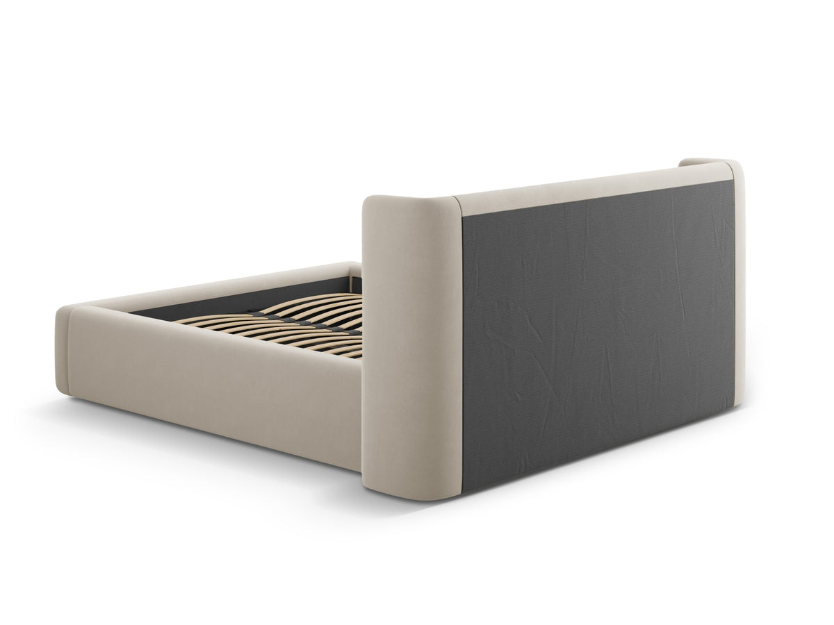 Jolene Bett mit Stauraum und Headboard 200cm in Dark Beige-Bluvel präsentiert im Onlineshop von KAQTU Design AG. Bett ist von Micadoni