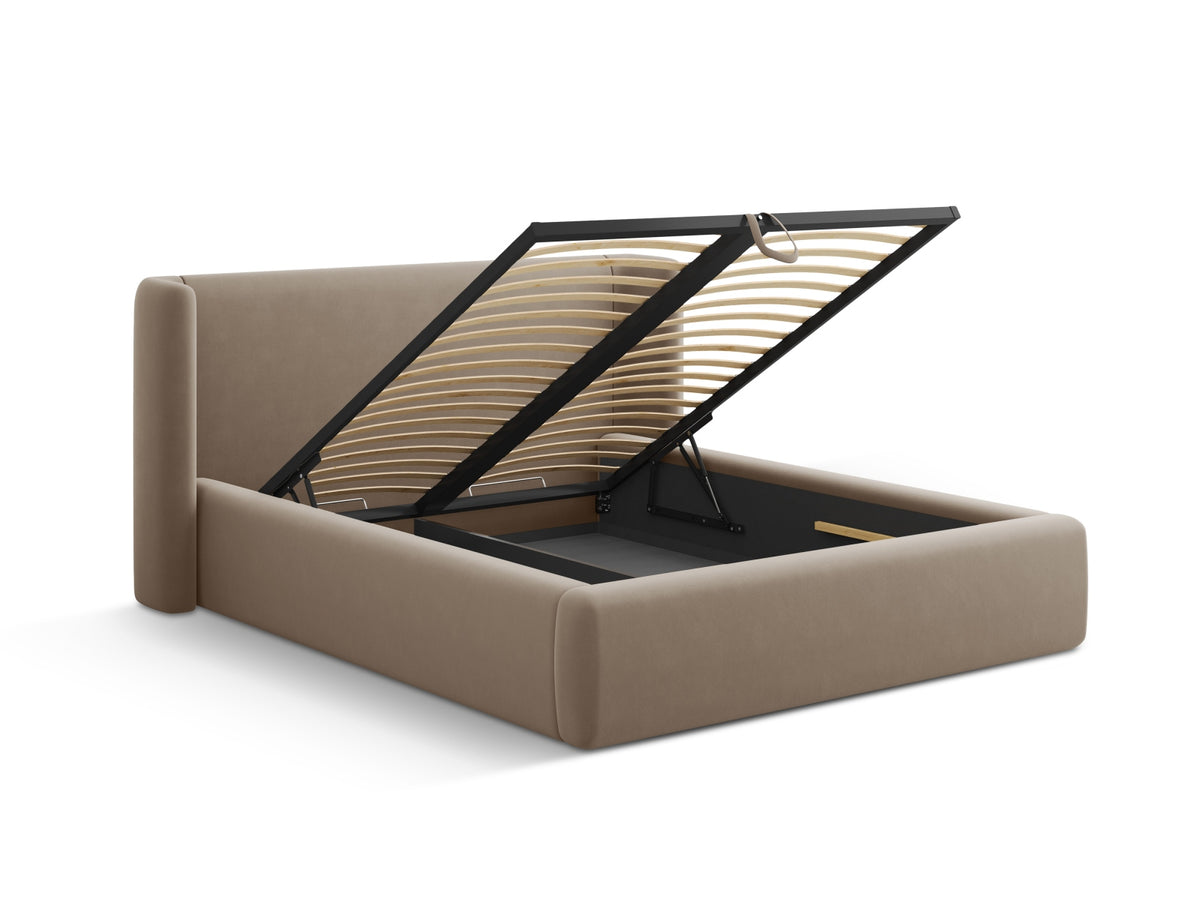 Jolene Bett mit Stauraum und Headboard 200cm in Cappuccino-Bluvel präsentiert im Onlineshop von KAQTU Design AG. Bett ist von Micadoni