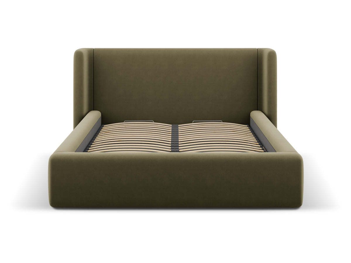 Jolene Bett mit Stauraum und Headboard 200cm in Green-Bluvel präsentiert im Onlineshop von KAQTU Design AG. Bett ist von Micadoni