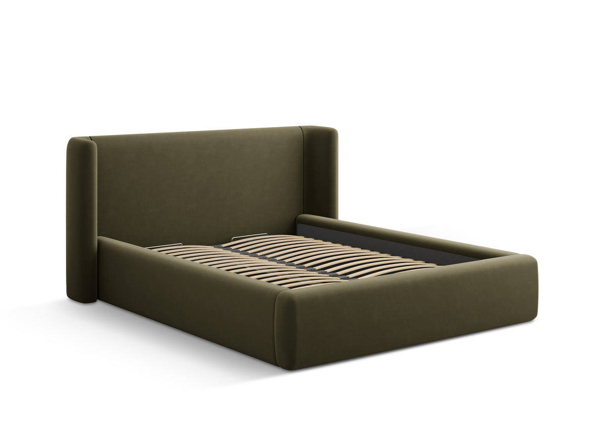 Jolene Bett mit Stauraum und Headboard 200cm in Green-Bluvel präsentiert im Onlineshop von KAQTU Design AG. Bett ist von Micadoni