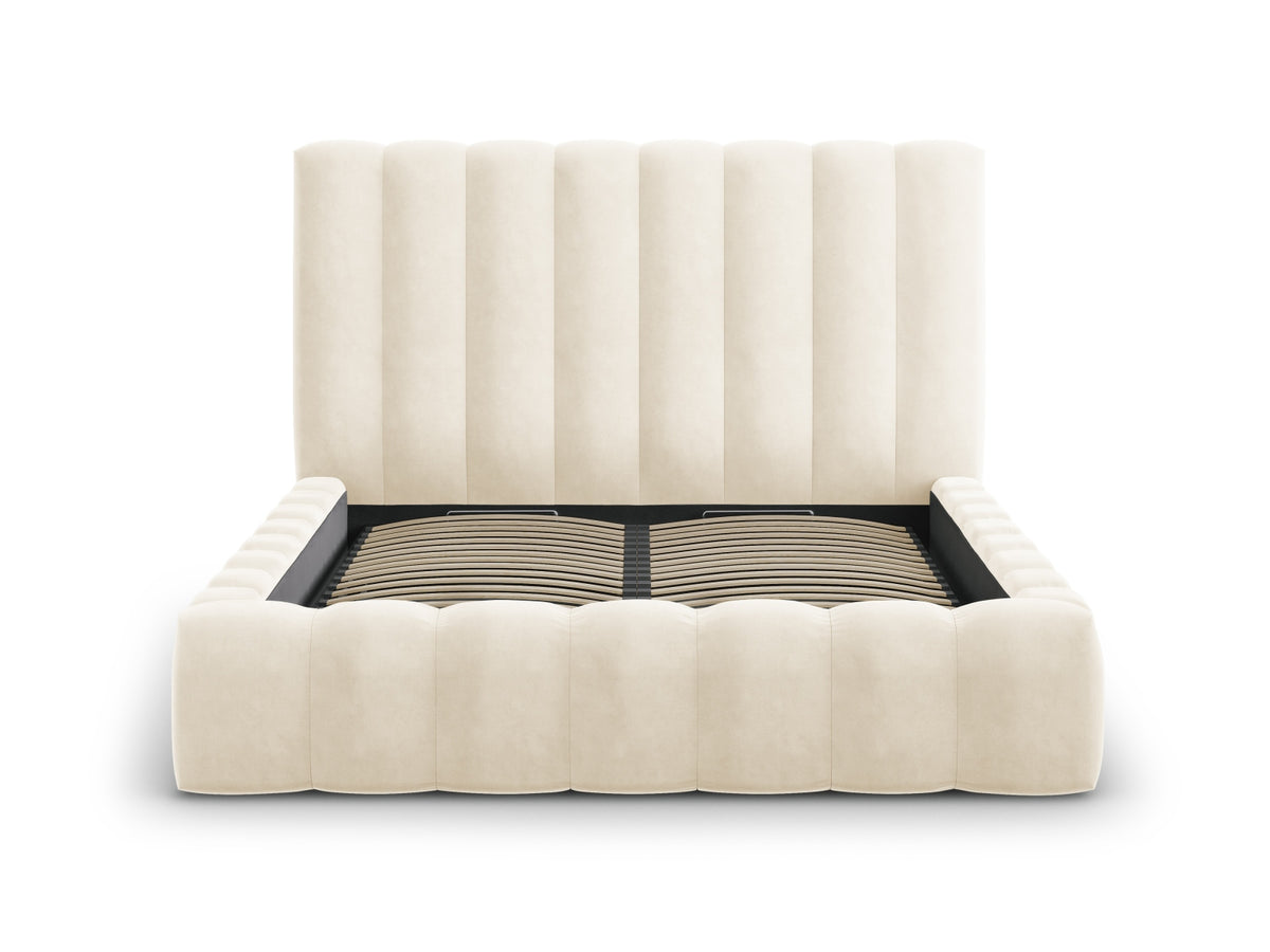 Kelp Bett mit Stauraum und Headboard 200cm in Light Beige-Bluvel präsentiert im Onlineshop von KAQTU Design AG. Bett ist von Micadoni